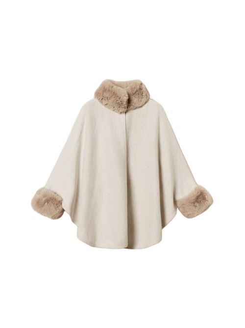 Poncho da donna in panno con eco pelliccia, color neve TWINSET | 252TO513000282